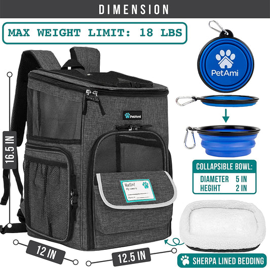 Airline Approved Dog Backpack Carrier - 4-Way Entry Cat Backpack with Ventilated Mesh, Collapsible Design for Small Pets (up to 18 lbs) - Perfect for Hiking, Travel, and Vet Visits - Charcoal Gray