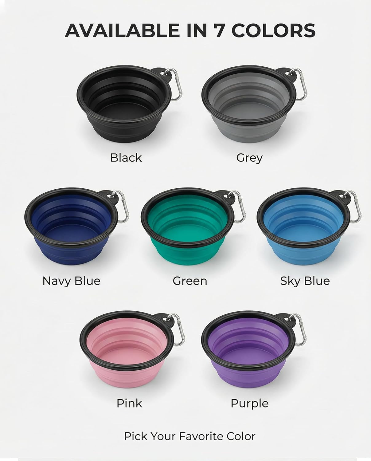 Travel-Friendly Collapsible Dog Bowls - 2-Pack Portable Feeding & Watering Dishes with Carabiners, BPA Free (Large Grey & Black)