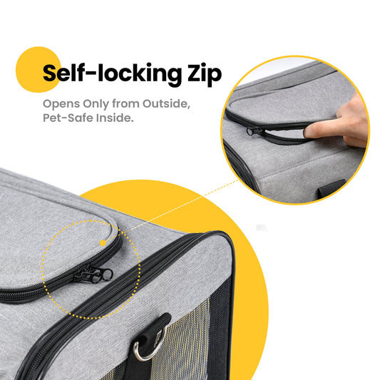 Premium Foldable Large Cat Carrier - Soft-Sided Travel Bag with Safety Leash for Dogs & Cats - Comfortable Gray Design