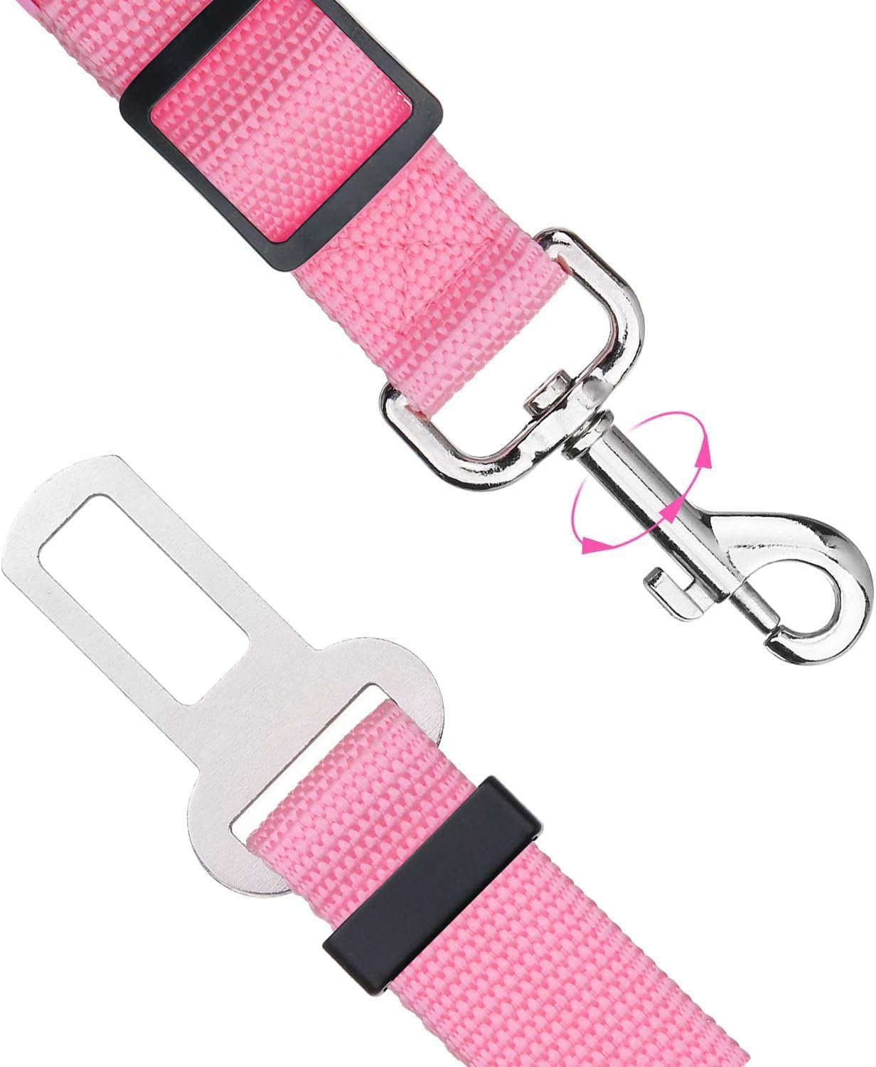 Adjustable Pet Seat Belt for Dogs & Cats - 2 Pack in Pink - Safe & Comfortable Car Travel Accessory
