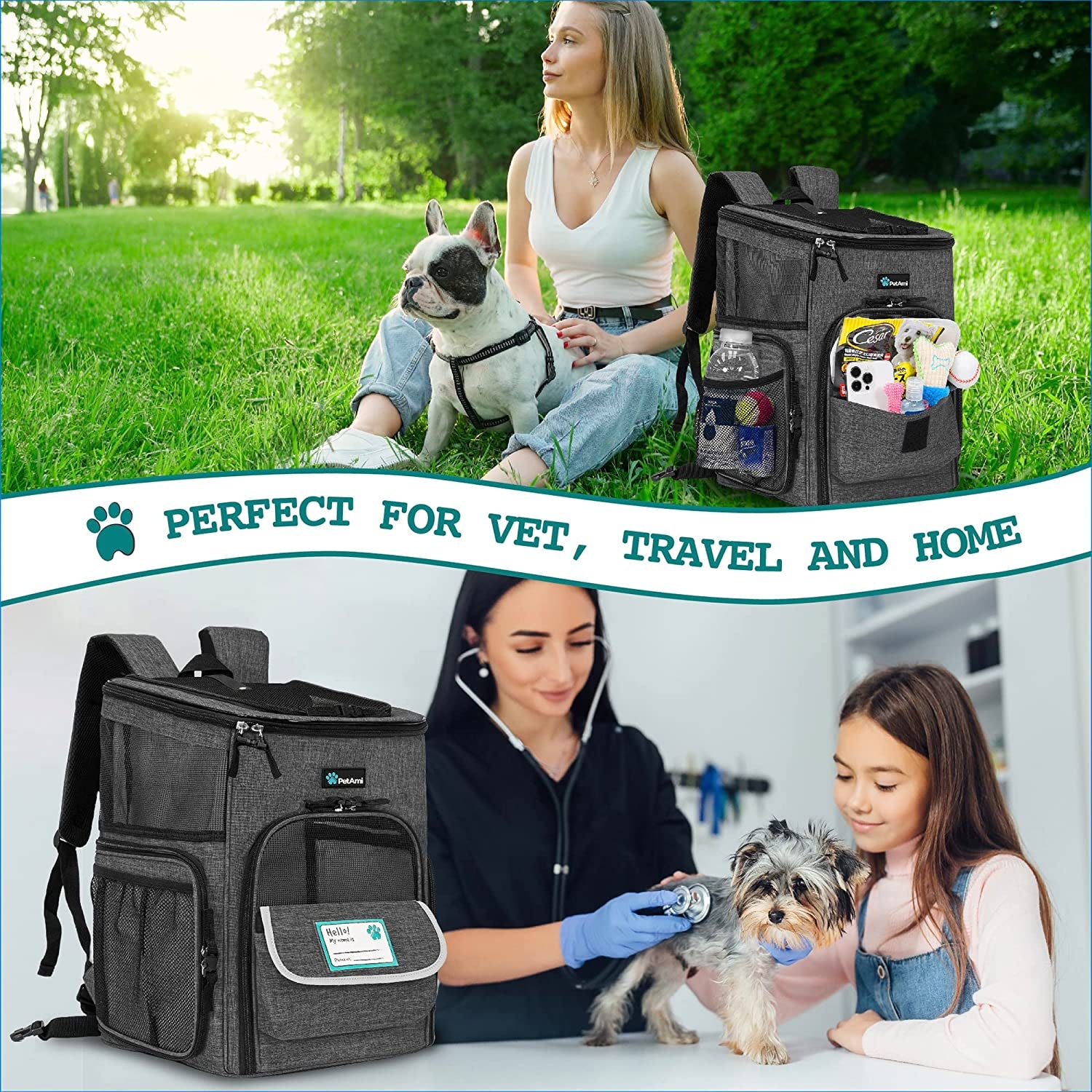 Airline Approved Dog Backpack Carrier - 4-Way Entry Cat Backpack with Ventilated Mesh, Collapsible Design for Small Pets (up to 18 lbs) - Perfect for Hiking, Travel, and Vet Visits - Charcoal Gray