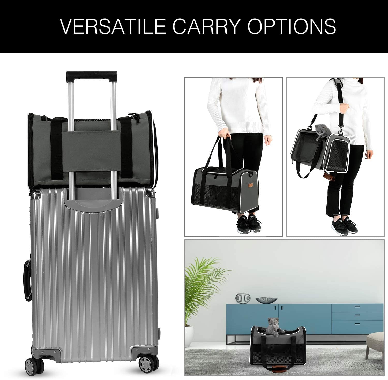 Premium Portable Cat & Dog Carrier - Soft-Sided, Airline Approved, Foldable Pet Bag for Pets Up to 22 lbs