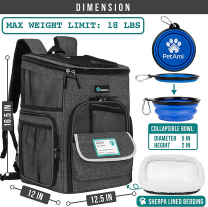 Airline Approved Dog Backpack Carrier - 4-Way Entry Cat Backpack with Ventilated Mesh, Collapsible Design for Small Pets (up to 18 lbs) - Perfect for Hiking, Travel, and Vet Visits - Charcoal Gray
