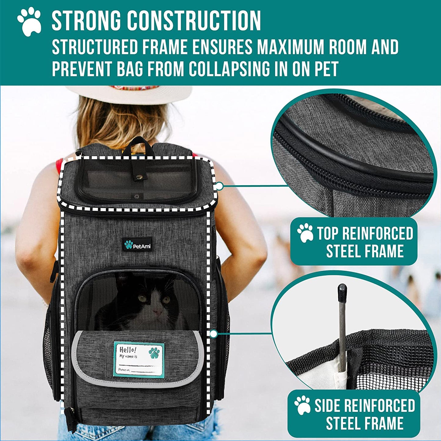 Airline Approved Dog Backpack Carrier - 4-Way Entry Cat Backpack with Ventilated Mesh, Collapsible Design for Small Pets (up to 18 lbs) - Perfect for Hiking, Travel, and Vet Visits - Charcoal Gray