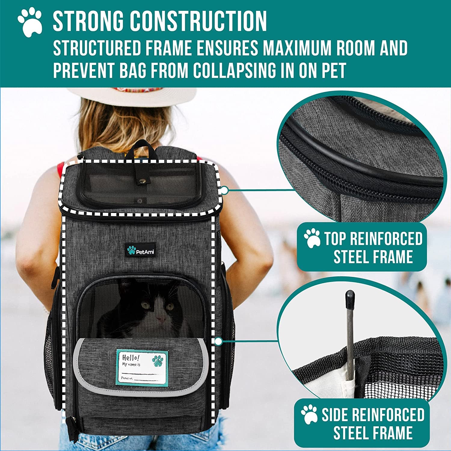 Airline Approved Dog Backpack Carrier - 4-Way Entry Cat Backpack with Ventilated Mesh, Collapsible Design for Small Pets (up to 18 lbs) - Perfect for Hiking, Travel, and Vet Visits - Charcoal Gray