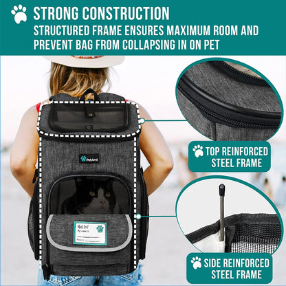 Airline Approved Dog Backpack Carrier - 4-Way Entry Cat Backpack with Ventilated Mesh, Collapsible Design for Small Pets (up to 18 lbs) - Perfect for Hiking, Travel, and Vet Visits - Charcoal Gray