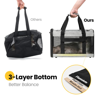 Premium Foldable Large Cat Carrier - Soft-Sided Travel Bag with Safety Leash for Dogs & Cats - Comfortable Gray Design