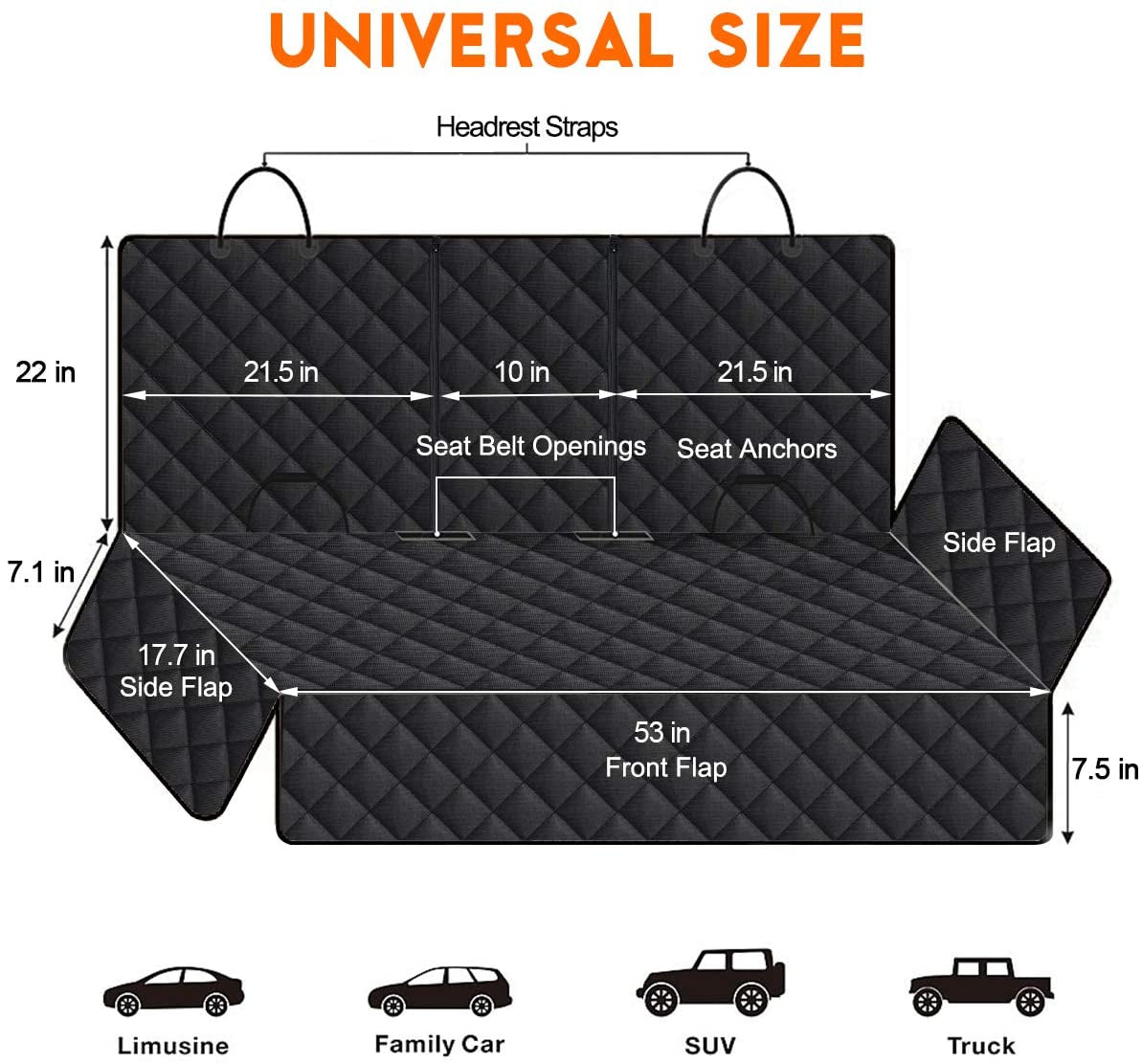 Premium Waterproof Dog Car Seat Cover - Non-Slip Back Seat Protector for Cars, SUVs & Trucks - Fits Middle Armrest - Black
