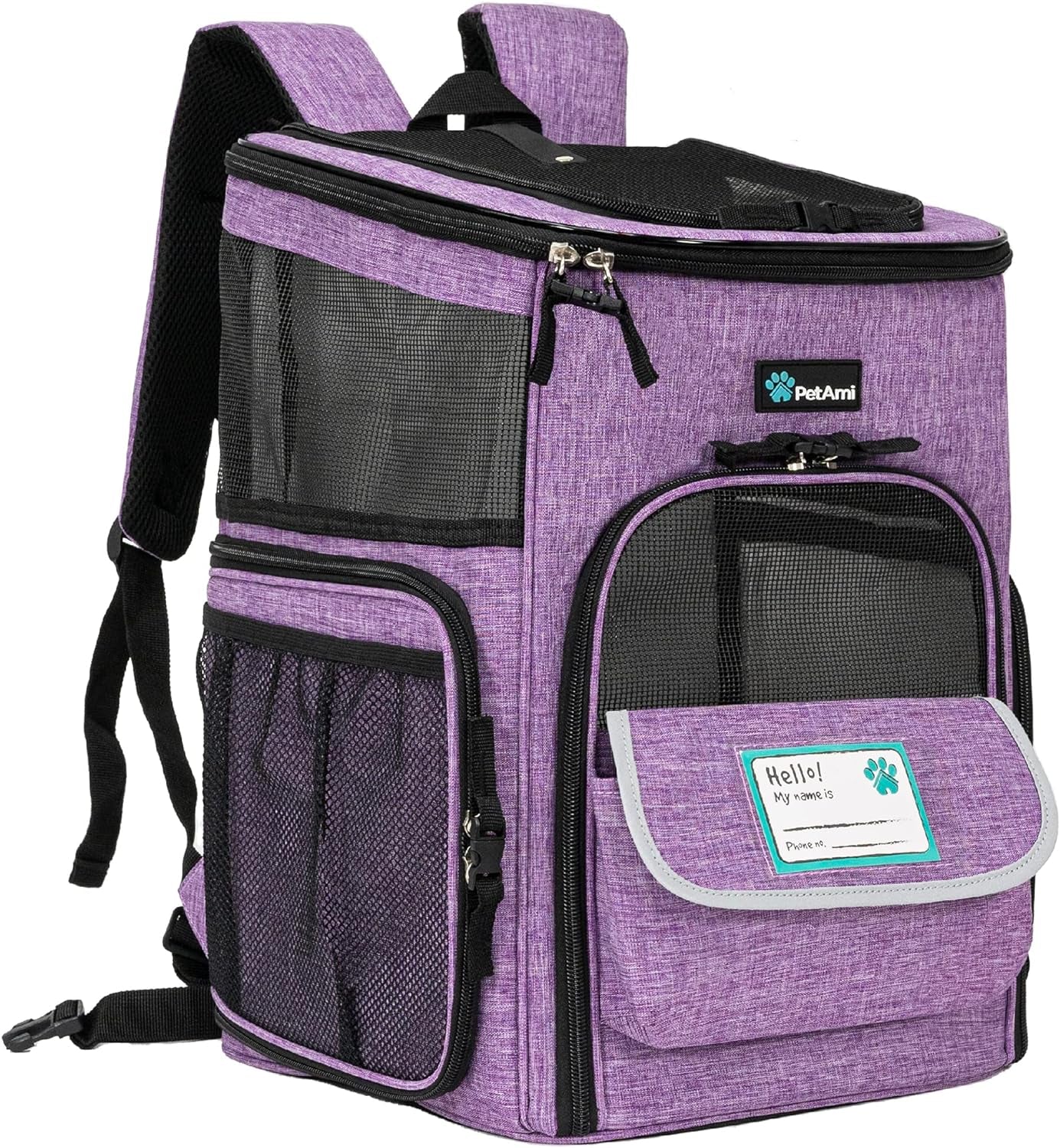Airline Approved Dog & Cat Backpack Carrier - 4-Way Entry, Ventilated Mesh, Collapsible Design for Small Pets (Up to 18 lbs) - Perfect for Hiking, Travel, and Vet Visits - Stylish Purple