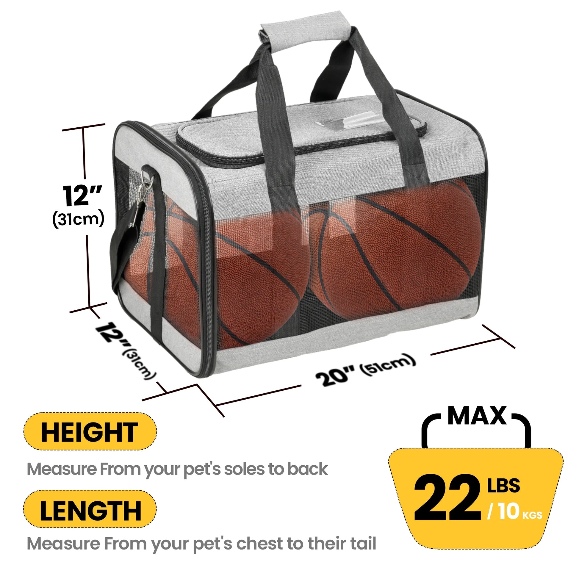 Premium Foldable Large Cat Carrier - Soft-Sided Travel Bag with Safety Leash for Dogs & Cats - Comfortable Gray Design