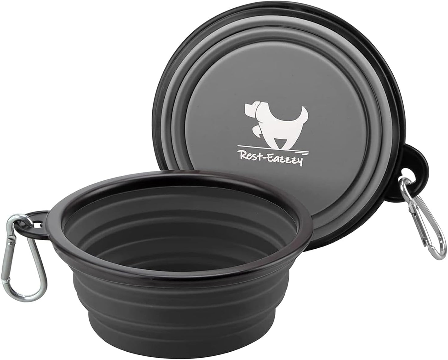 Travel-Friendly Collapsible Dog Bowls - 2-Pack Portable Feeding & Watering Dishes with Carabiners, BPA Free (Large Grey & Black)