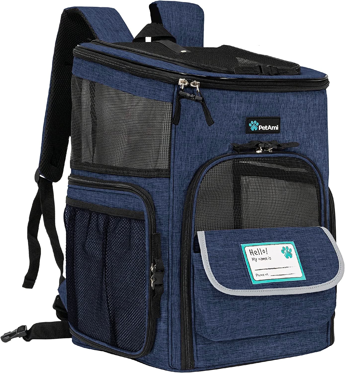 Airline Approved Dog Backpack Carrier - 4-Way Entry, Ventilated Mesh, Collapsible Pet Carrier for Small Dogs & Cats (up to 18 lbs) - Perfect for Hiking, Travel, and Vet Visits - Navy Blue
