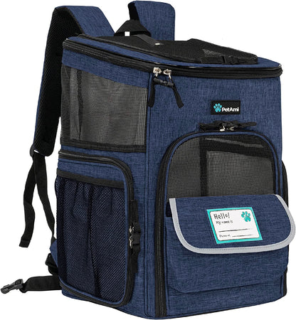 Airline Approved Dog Backpack Carrier - 4-Way Entry, Ventilated Mesh, Collapsible Pet Carrier for Small Dogs & Cats (up to 18 lbs) - Perfect for Hiking, Travel, and Vet Visits - Navy Blue