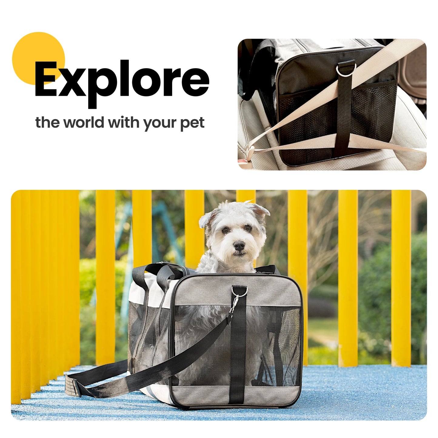 Premium Foldable Large Cat Carrier - Soft-Sided Travel Bag with Safety Leash for Dogs & Cats - Comfortable Gray Design