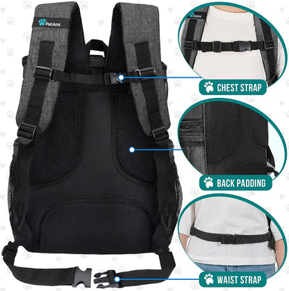 Airline Approved Dog Backpack Carrier - 4-Way Entry Cat Backpack with Ventilated Mesh, Collapsible Design for Small Pets (up to 18 lbs) - Perfect for Hiking, Travel, and Vet Visits - Charcoal Gray