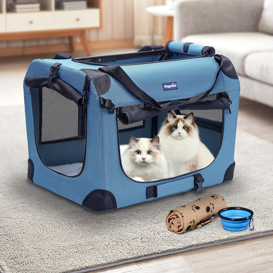 Ultimate Travel Dog Crate - Portable Collapsible Design with Soft Blanket & Foldable Bowl for Large Cats & Small Dogs - Perfect for Indoor & Outdoor Use!