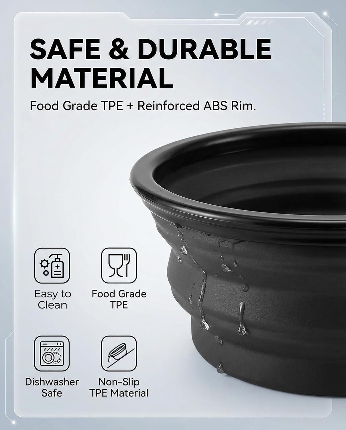 Travel-Friendly Collapsible Dog Bowls - 2-Pack Portable Feeding & Watering Dishes with Carabiners, BPA Free (Large Grey & Black)