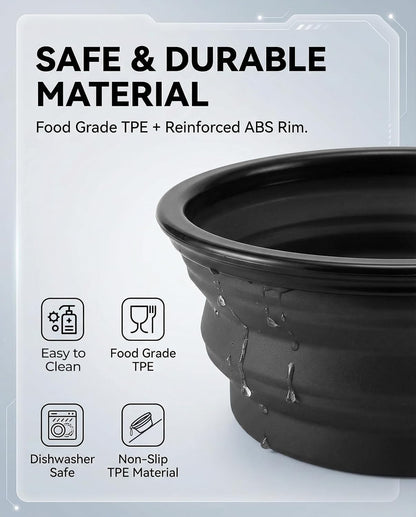 Travel-Friendly Collapsible Dog Bowls - 2-Pack Portable Feeding & Watering Dishes with Carabiners, BPA Free (Large Grey & Black)
