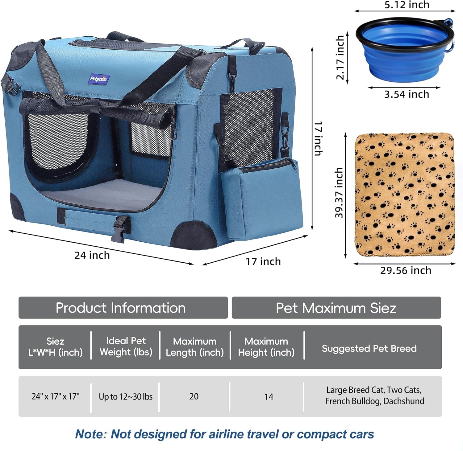 Ultimate Travel Dog Crate - Portable Collapsible Design with Soft Blanket & Foldable Bowl for Large Cats & Small Dogs - Perfect for Indoor & Outdoor Use!
