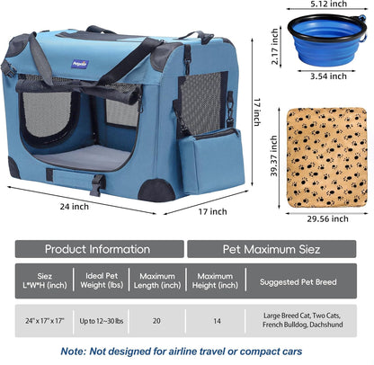 Ultimate Travel Dog Crate - Portable Collapsible Design with Soft Blanket & Foldable Bowl for Large Cats & Small Dogs - Perfect for Indoor & Outdoor Use!