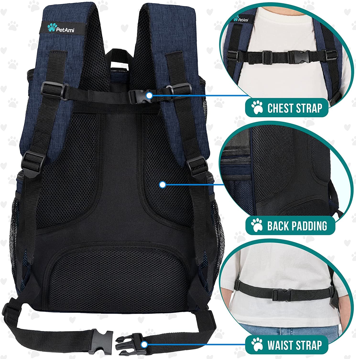 Airline Approved Dog Backpack Carrier - 4-Way Entry, Ventilated Mesh, Collapsible Pet Carrier for Small Dogs & Cats (up to 18 lbs) - Perfect for Hiking, Travel, and Vet Visits - Navy Blue