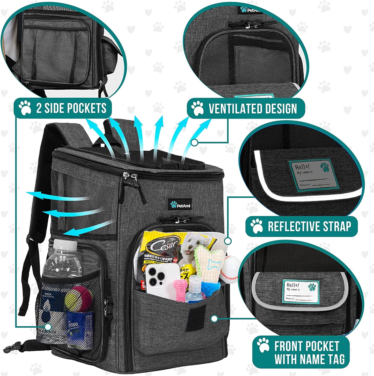 Airline Approved Dog Backpack Carrier - 4-Way Entry Cat Backpack with Ventilated Mesh, Collapsible Design for Small Pets (up to 18 lbs) - Perfect for Hiking, Travel, and Vet Visits - Charcoal Gray