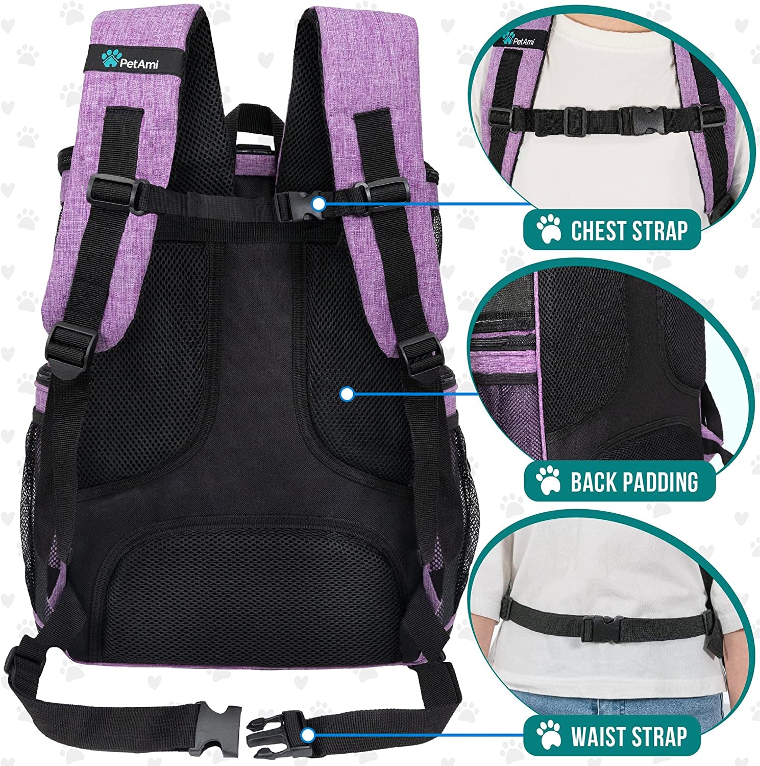 Airline Approved Dog & Cat Backpack Carrier - 4-Way Entry, Ventilated Mesh, Collapsible Design for Small Pets (Up to 18 lbs) - Perfect for Hiking, Travel, and Vet Visits - Stylish Purple