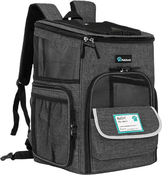 Airline Approved Dog Backpack Carrier - 4-Way Entry Cat Backpack with Ventilated Mesh, Collapsible Design for Small Pets (up to 18 lbs) - Perfect for Hiking, Travel, and Vet Visits - Charcoal Gray