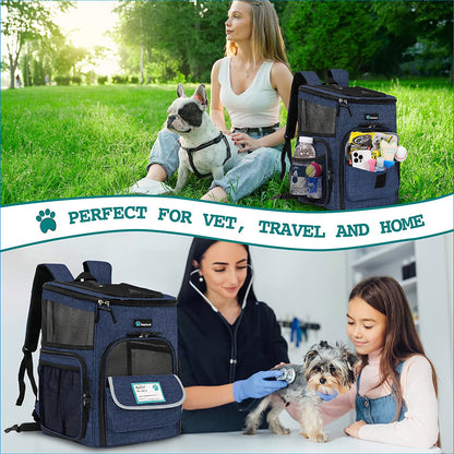 Airline Approved Dog Backpack Carrier - 4-Way Entry, Ventilated Mesh, Collapsible Pet Carrier for Small Dogs & Cats (up to 18 lbs) - Perfect for Hiking, Travel, and Vet Visits - Navy Blue