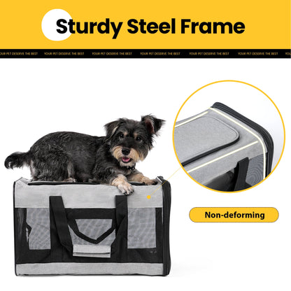 Premium Foldable Large Cat Carrier - Soft-Sided Travel Bag with Safety Leash for Dogs & Cats - Comfortable Gray Design