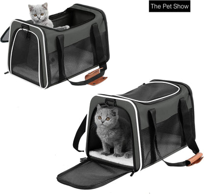 Premium Portable Cat & Dog Carrier - Soft-Sided, Airline Approved, Foldable Pet Bag for Pets Up to 22 lbs