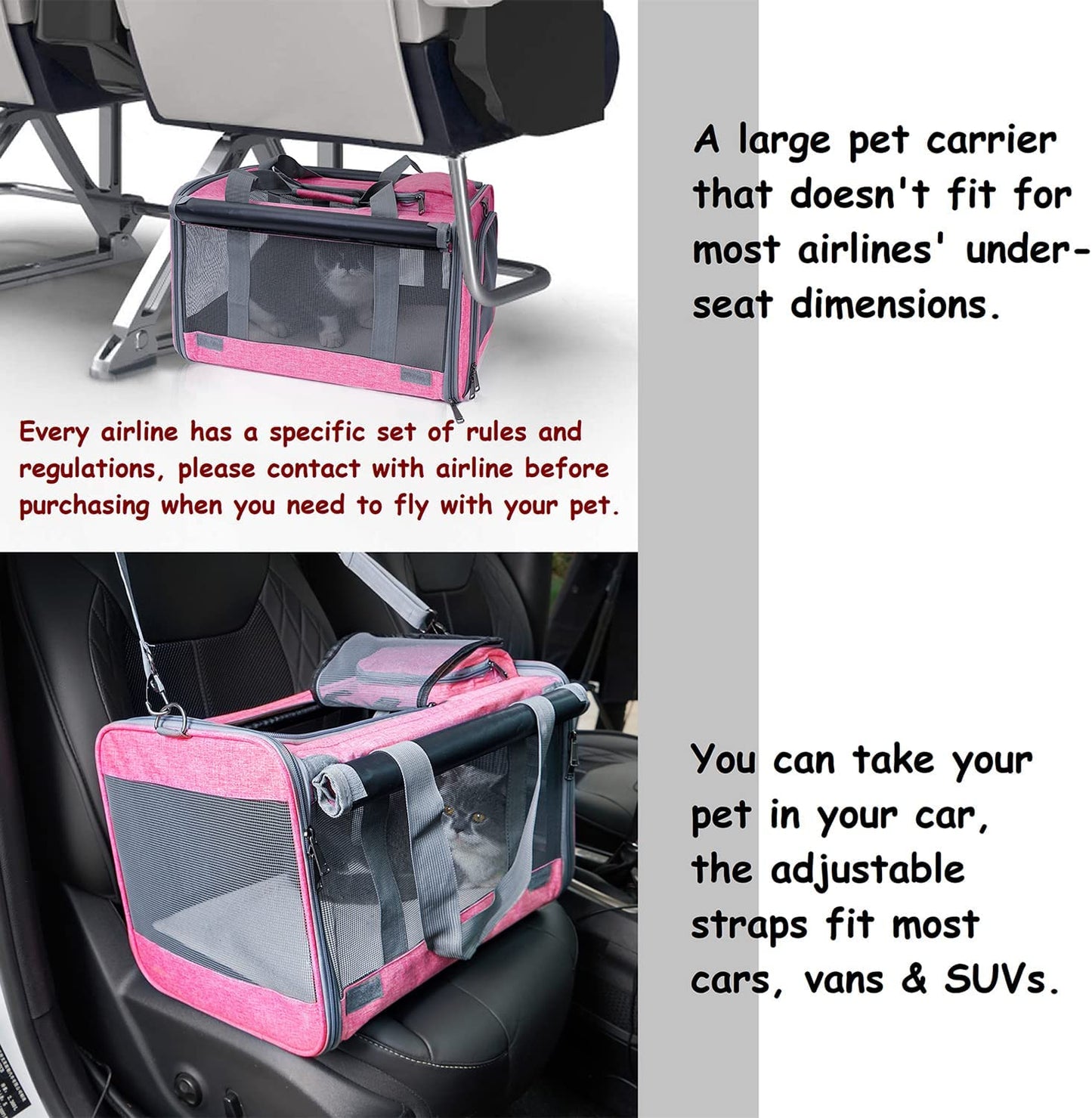 Premium Soft-Sided Pet Carrier for Large & Medium Cats and Puppies - Travel with Comfort and Privacy