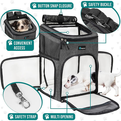 Airline Approved Dog Backpack Carrier - 4-Way Entry Cat Backpack with Ventilated Mesh, Collapsible Design for Small Pets (up to 18 lbs) - Perfect for Hiking, Travel, and Vet Visits - Charcoal Gray