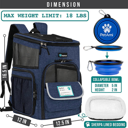 Airline Approved Dog Backpack Carrier - 4-Way Entry, Ventilated Mesh, Collapsible Pet Carrier for Small Dogs & Cats (up to 18 lbs) - Perfect for Hiking, Travel, and Vet Visits - Navy Blue