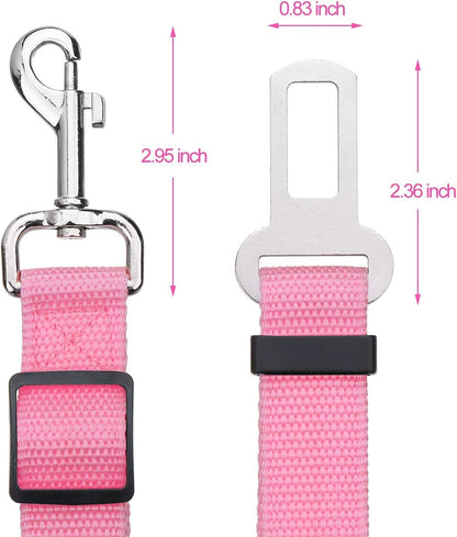 Adjustable Pet Seat Belt for Dogs & Cats - 2 Pack in Pink - Safe & Comfortable Car Travel Accessory