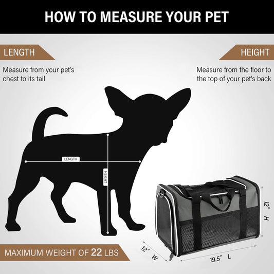 Premium Portable Cat & Dog Carrier - Soft-Sided, Airline Approved, Foldable Pet Bag for Pets Up to 22 lbs