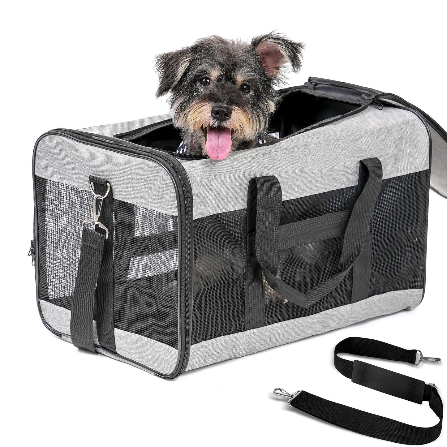 Premium Foldable Large Cat Carrier - Soft-Sided Travel Bag with Safety Leash for Dogs & Cats - Comfortable Gray Design