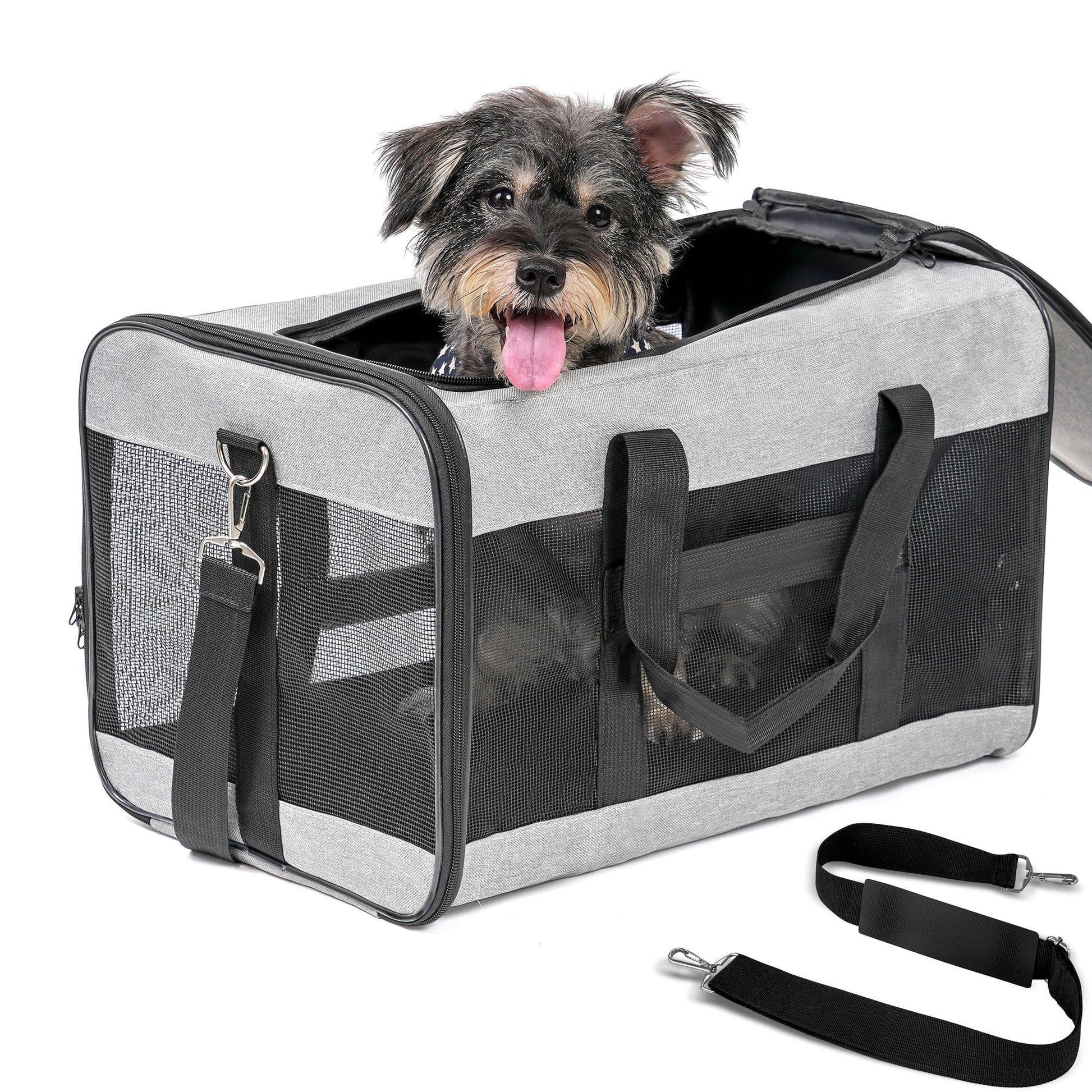 Premium Foldable Large Cat Carrier - Soft-Sided Travel Bag with Safety Leash for Dogs & Cats - Comfortable Gray Design