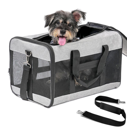 Premium Foldable Large Cat Carrier - Soft-Sided Travel Bag with Safety Leash for Dogs & Cats - Comfortable Gray Design
