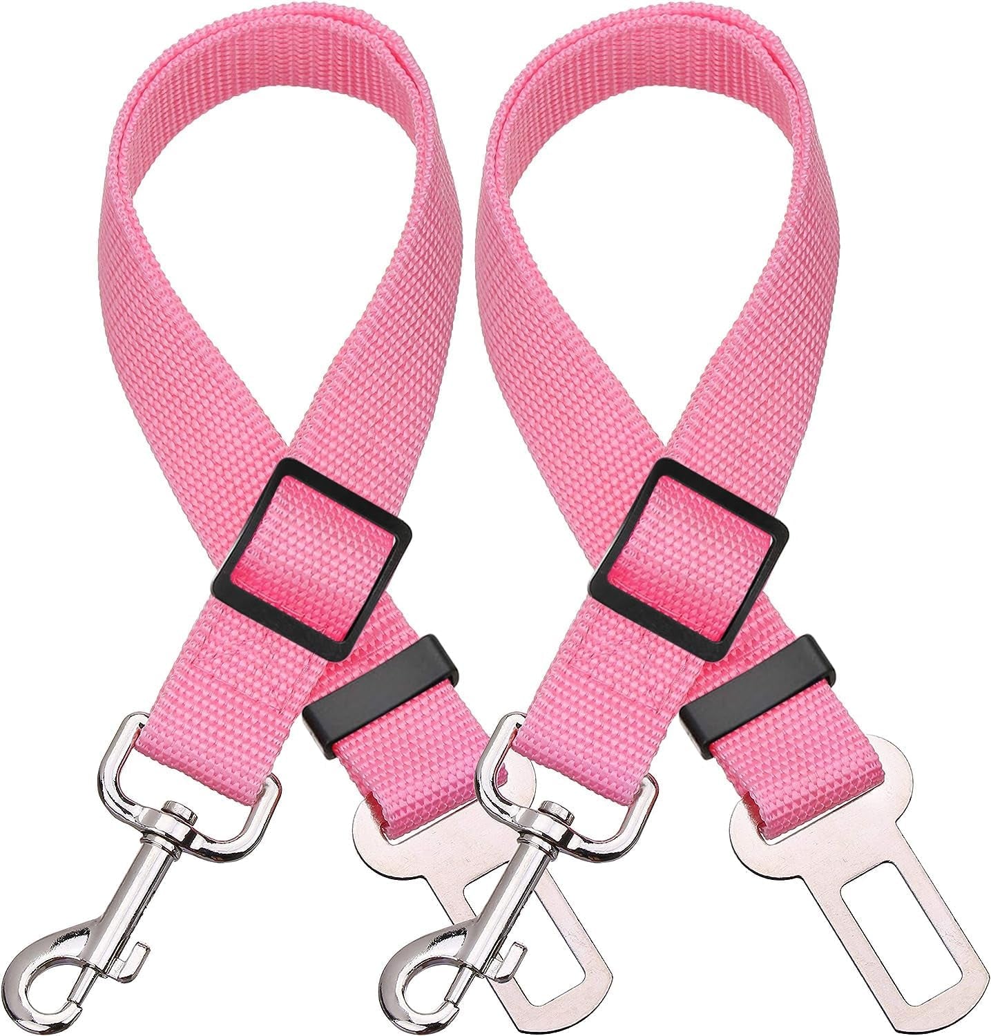Adjustable Pet Seat Belt for Dogs & Cats - 2 Pack in Pink - Safe & Comfortable Car Travel Accessory