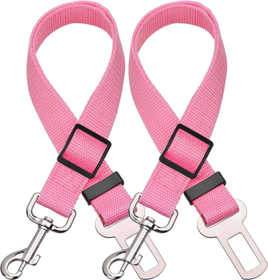Adjustable Pet Seat Belt for Dogs & Cats - 2 Pack in Pink - Safe & Comfortable Car Travel Accessory