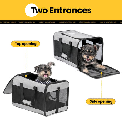 Premium Foldable Large Cat Carrier - Soft-Sided Travel Bag with Safety Leash for Dogs & Cats - Comfortable Gray Design