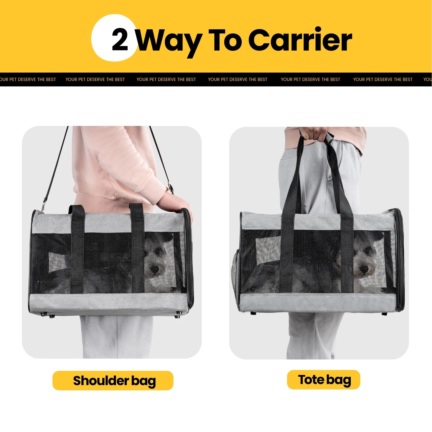 Premium Foldable Large Cat Carrier - Soft-Sided Travel Bag with Safety Leash for Dogs & Cats - Comfortable Gray Design