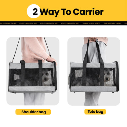 Premium Foldable Large Cat Carrier - Soft-Sided Travel Bag with Safety Leash for Dogs & Cats - Comfortable Gray Design